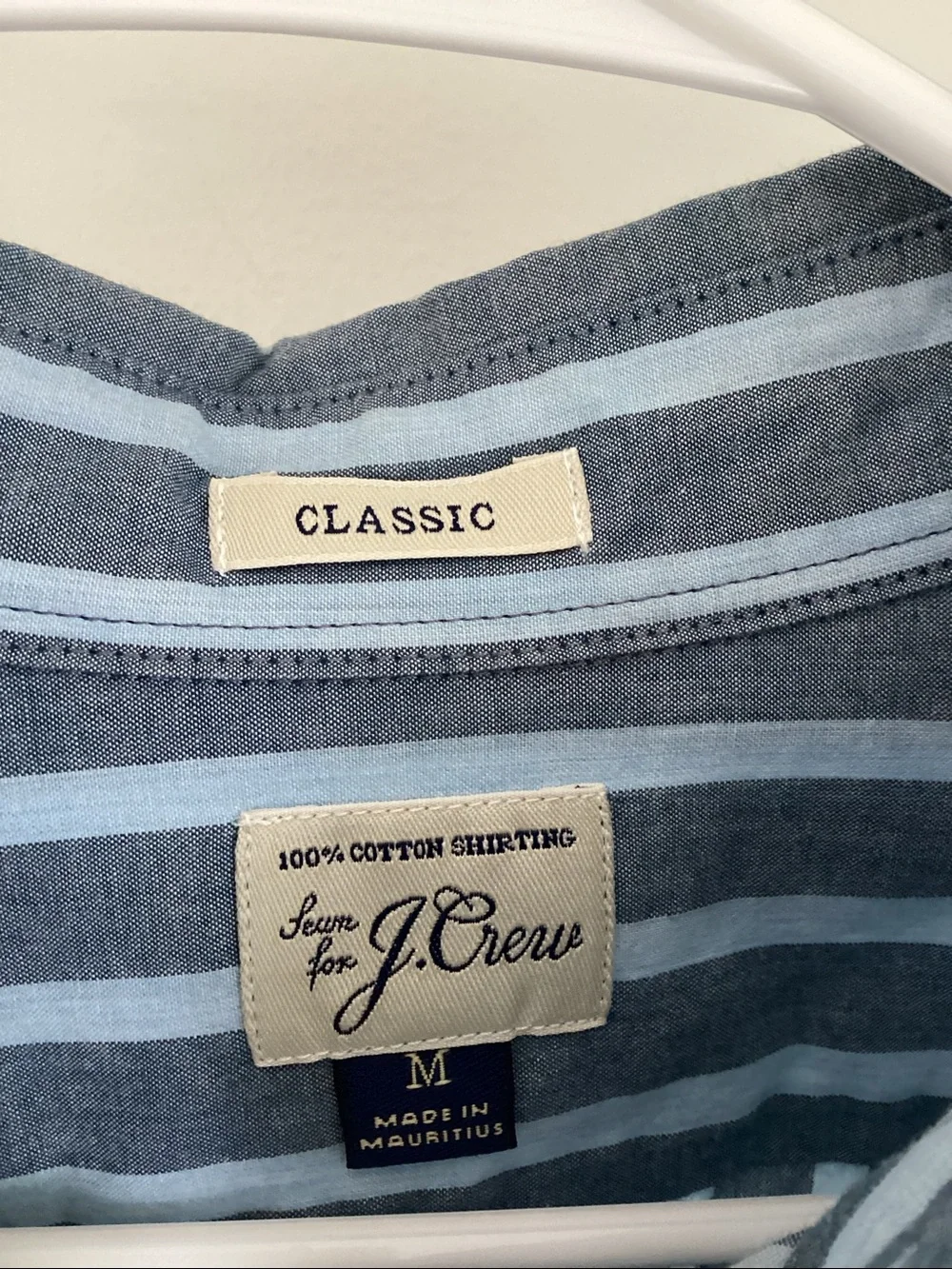 J. Crew Men's Vertical Blue and White Striped Button-Down Shirt